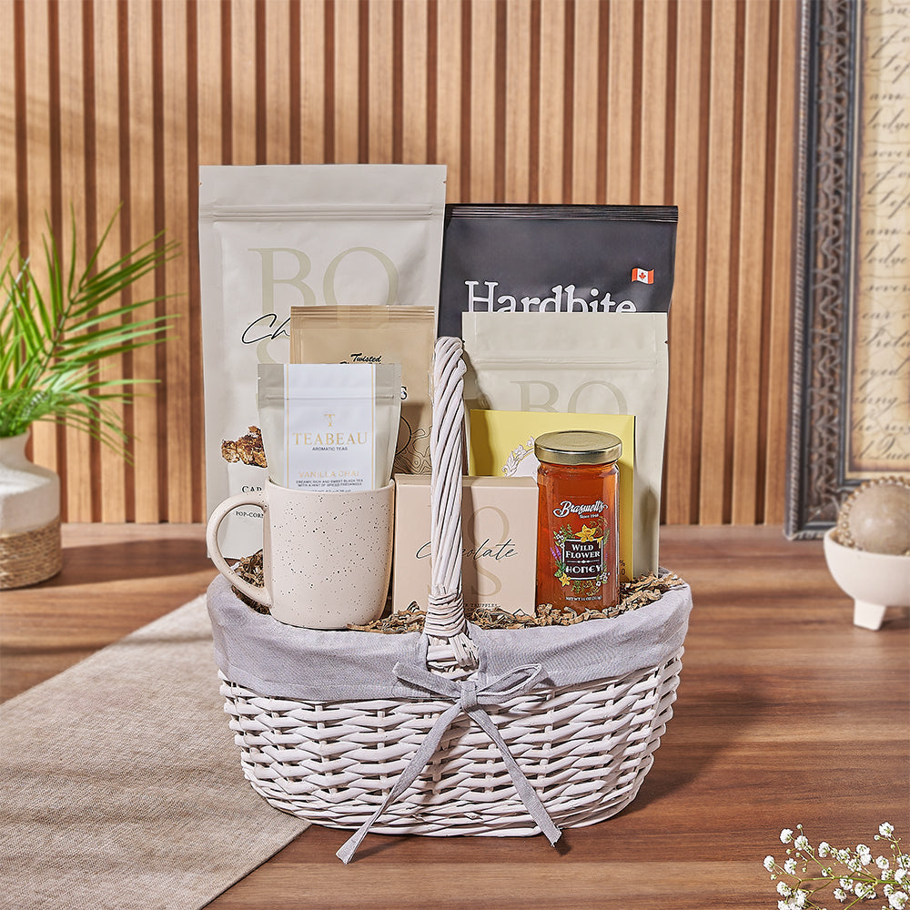 Wildflower Gift Basket in Large White Wicker – how the gift is presented