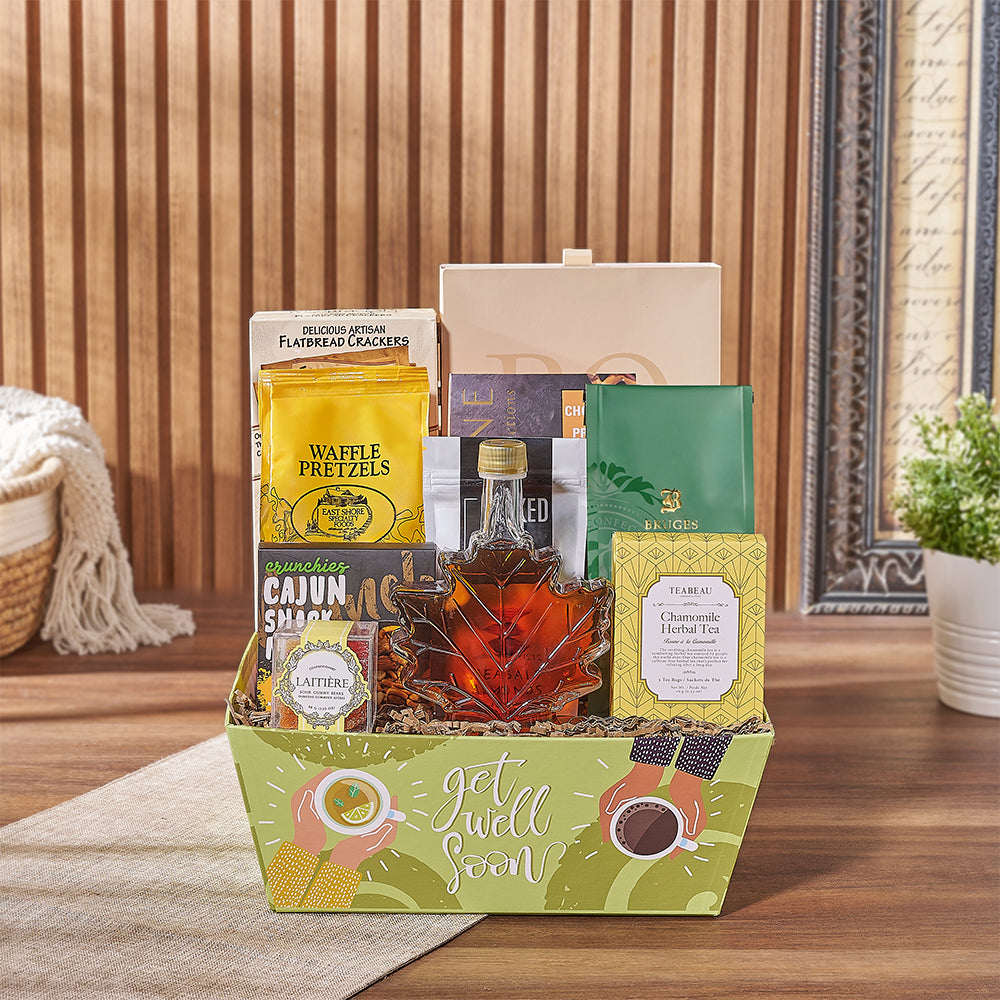 Get Well Soon Gourmet Snack Market Tray – how the gift is presented