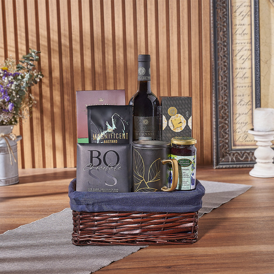 Elevate your Hanukkah festivities with the Happy Hanukkah Wine Gift Basket from New Jersey Baskets - New Jersey Delivery