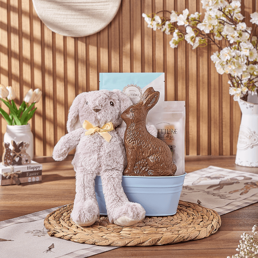 Blue Easter Bunny Gift Basket, chocolate gift, chocolate, easter gift, easter, New Jersey delivery