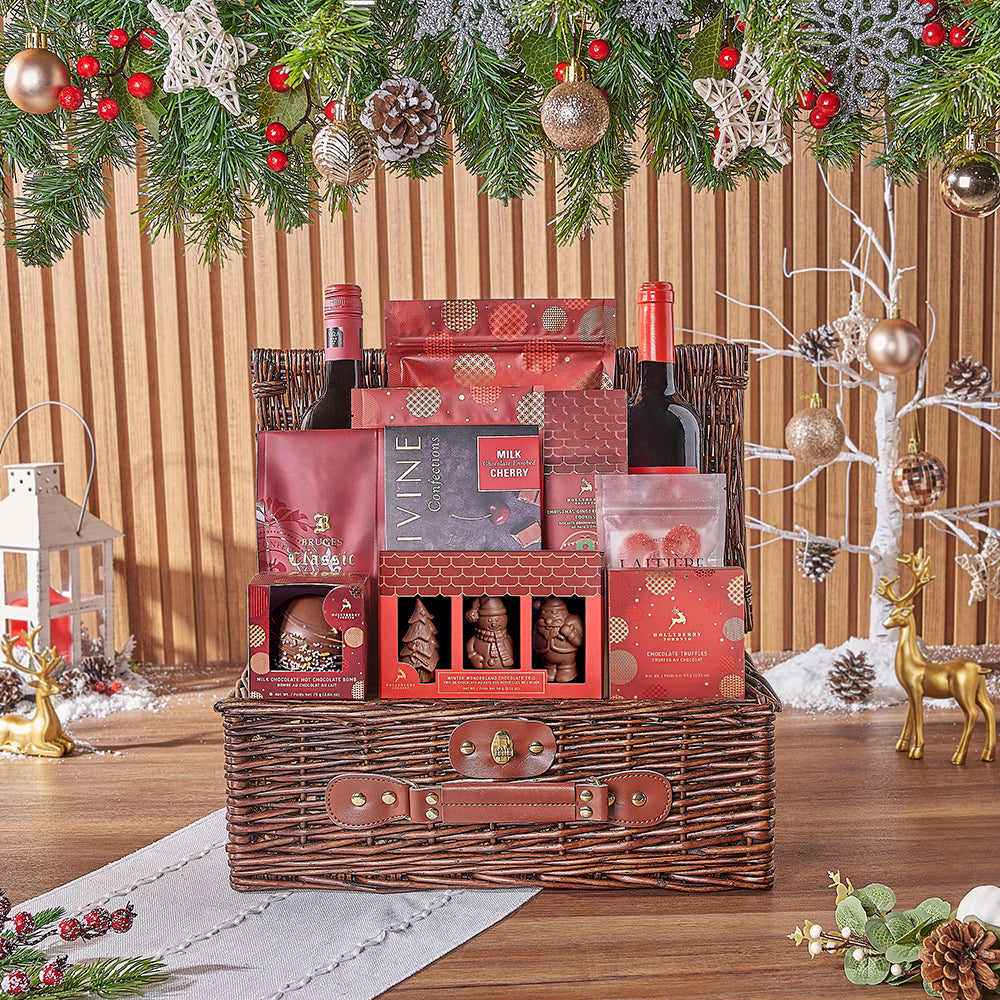 Two Bottle Holiday Wine Basket – how the gift is presented