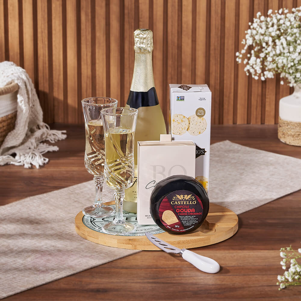 Bubble & Cheese Please Champagne Gift Basket from New Jersey Baskets - New Jersey Delivery Bubble & Cheese Please Champagne Gift Basket from New Jersey Baskets - New Jersey Delivery