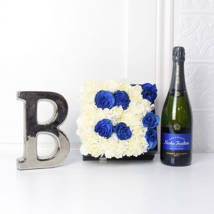 Baby Boy Champagne Flower Gift – how the gift is presented