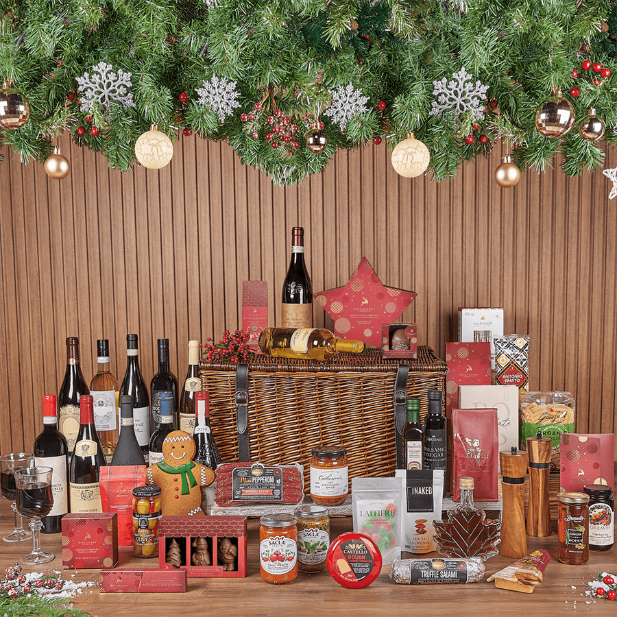 Christmas Wine & Treat Extravaganza Basket, christmas gift, christmas, wine gift, wine, chocolate gift, chocolate, New Jersey delivery