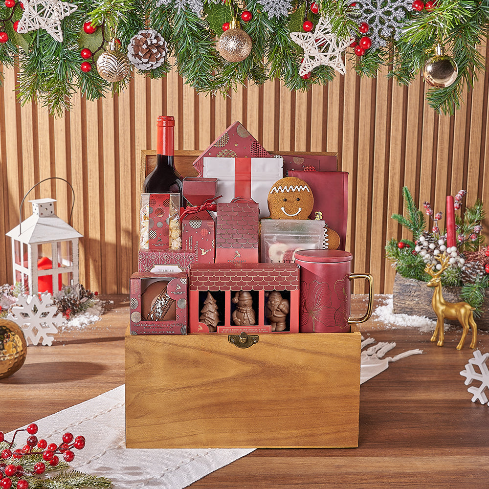 Chocolate and Wine Holiday Gift Basket – how the gift is presented