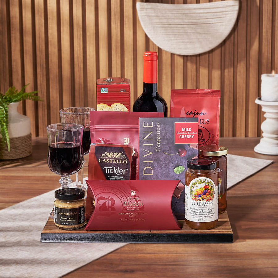 Decadent Wine & Cheese Gift Board, wine gift, wine, chocolate gift, chocolate, snack gift, snack, New Jersey delivery