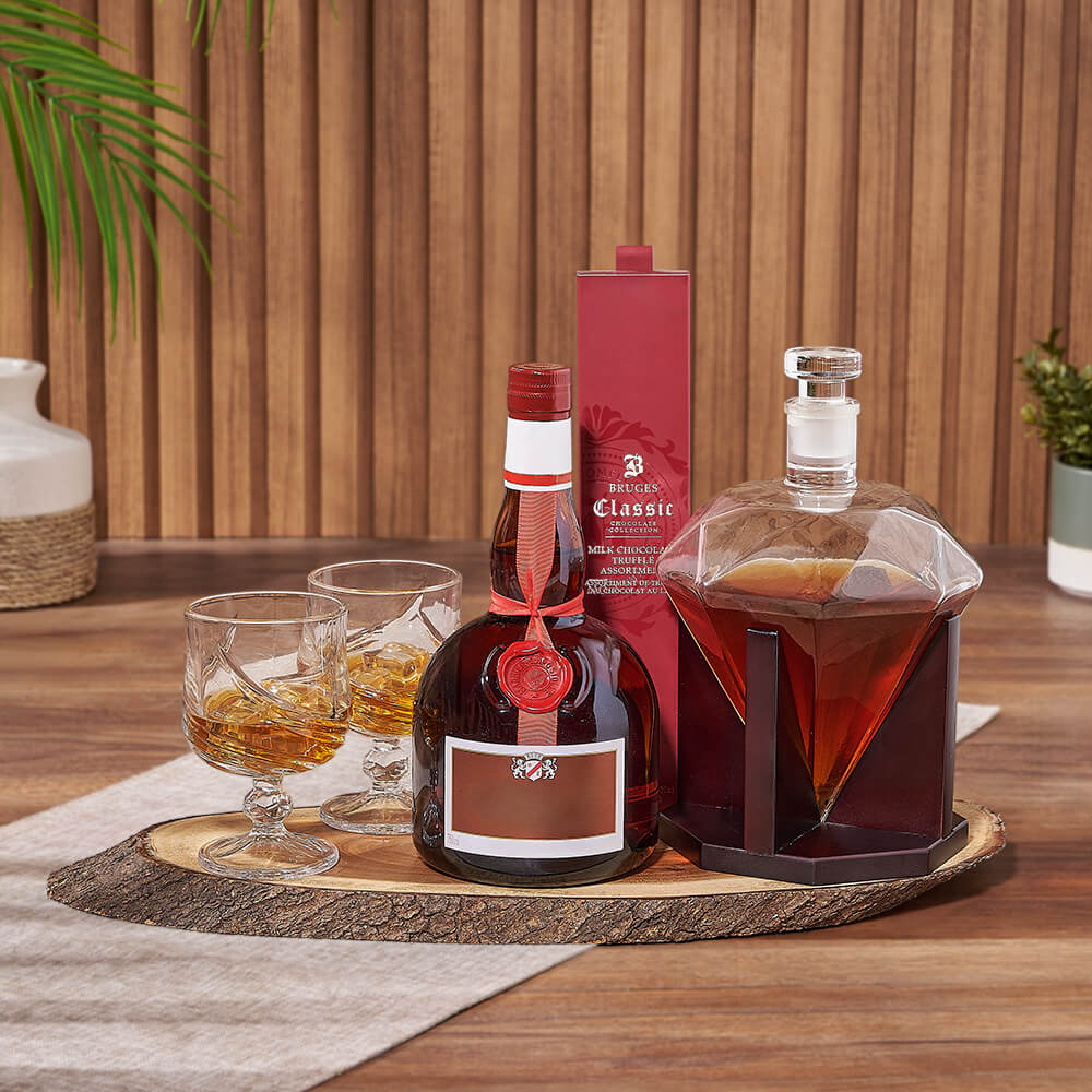 Vodka and Bruges Truffle Gift Basket – how the gift is presented