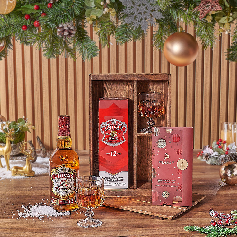 Whiskey Gift Set with Hollyberry Chocolate – how the gift is presented