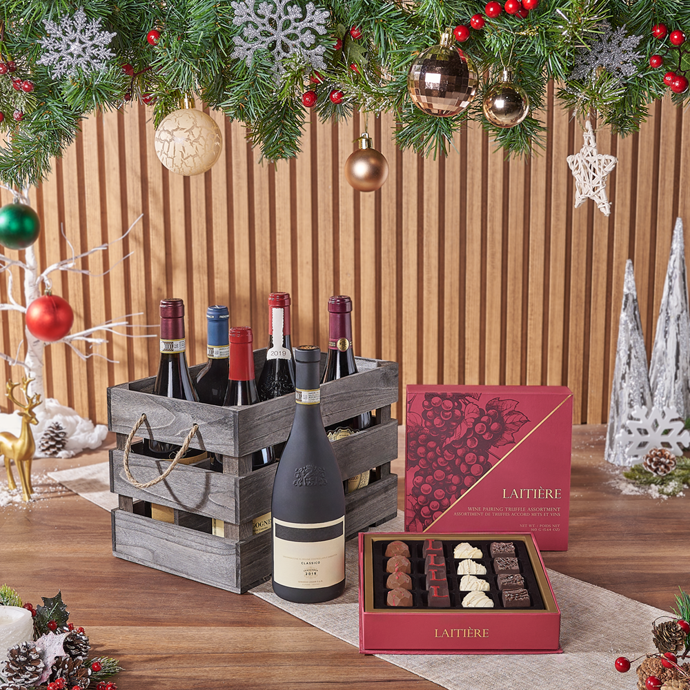Holiday Wine Crate with Truffles – how the gift is presented