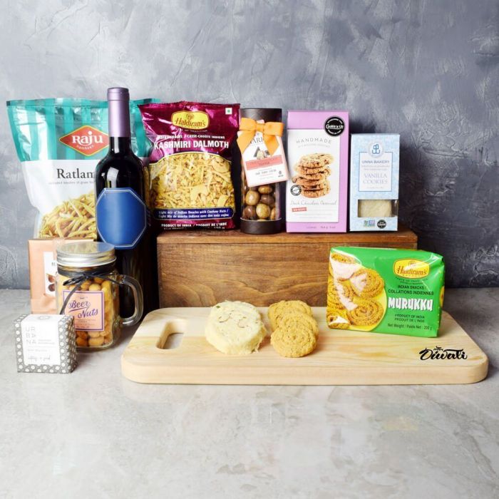 Diwali Wine with Indian Snacks – how the gift is presented