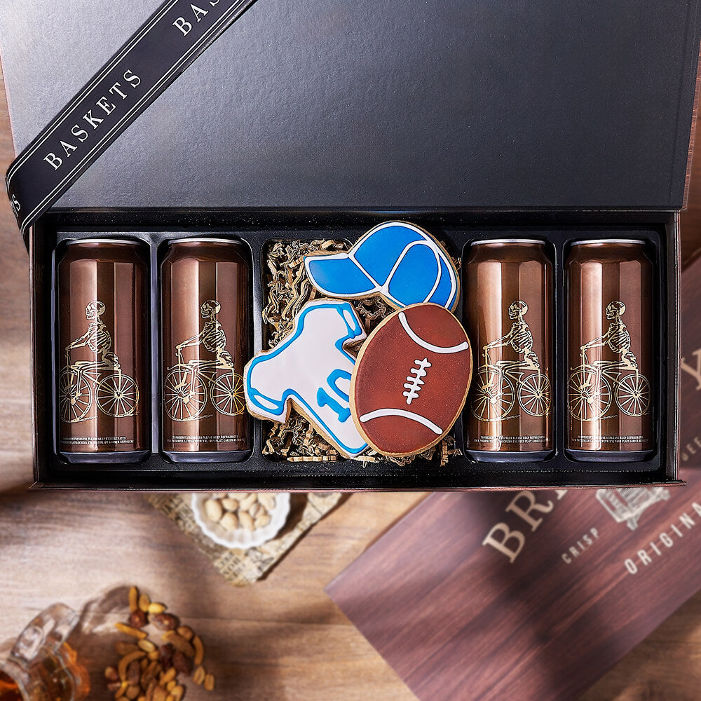 Football Themed Beer Gift Basket – how the gift is presented