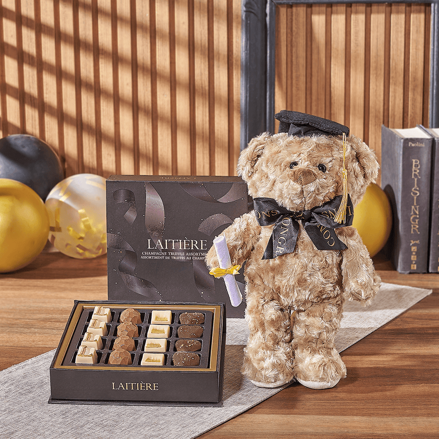 Graduation Bear & Truffle Gift, chocolate gift, chocolate, graduation gift, graduation, plush gift, plush, New Jersey delivery