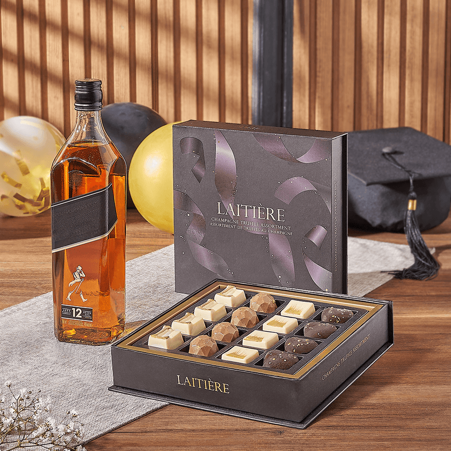 Graduation Spirits & Truffle Gift, graduation gift, graduation, liquor gift, liquor, chocolate gift, chocolate, New Jersey delivery