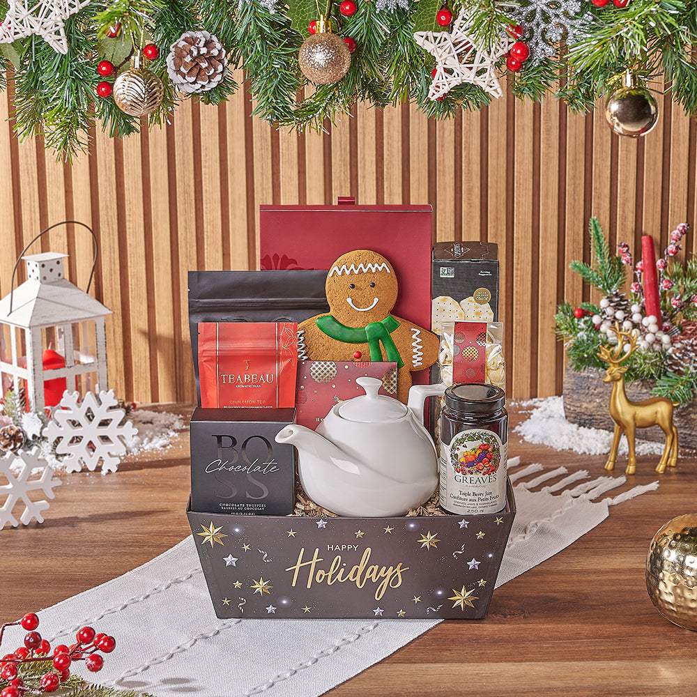 Christmas Luxury Tea and Chocolate Basket – how the gift is presented