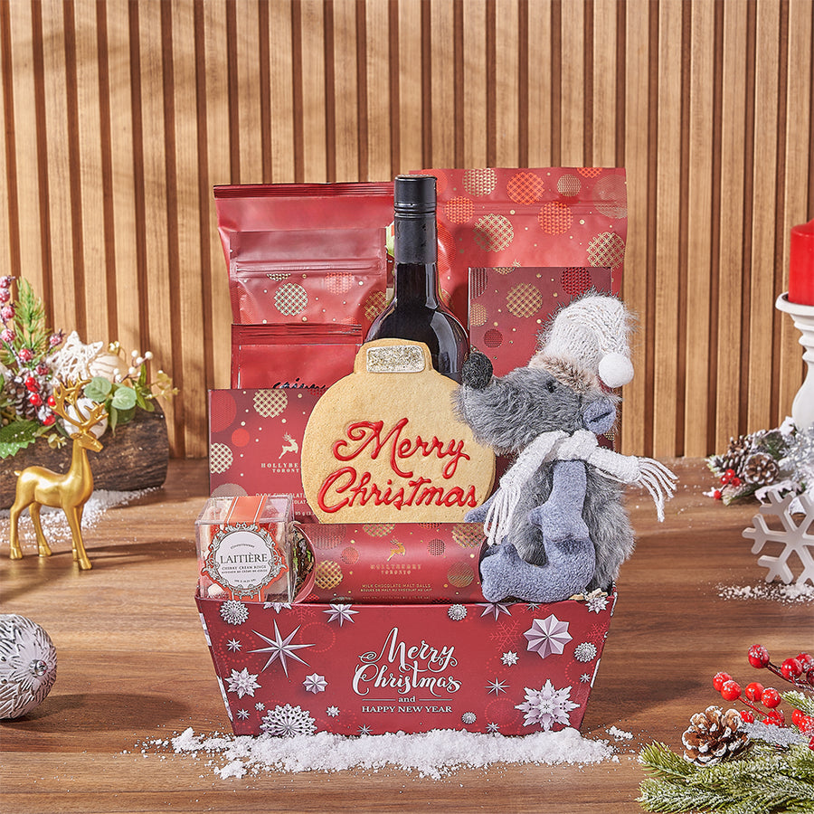 Holiday Treats & Wine Gift Basket, wine gift, wine, chocolate gift, chocolate, christmas gift, christmas, holiday gift, holiday, New Jersey delivery
