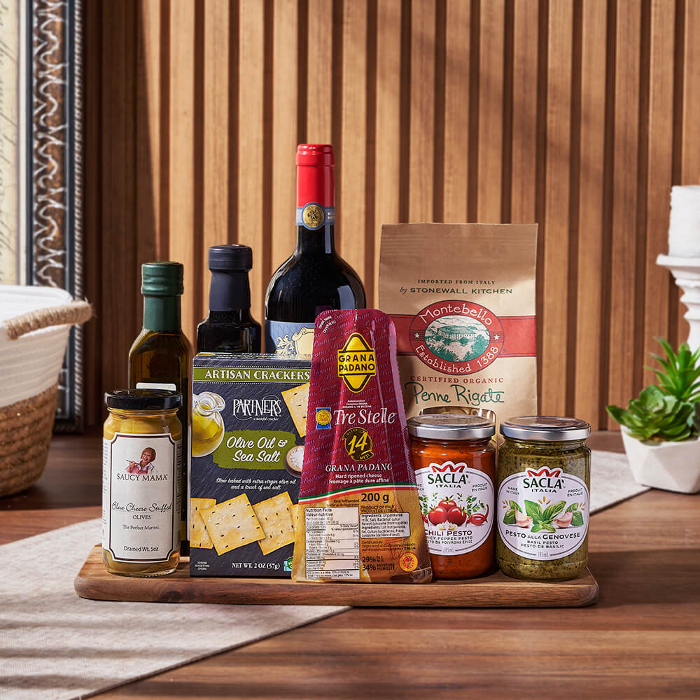 Wine and Olive Oil Gourmet Basket – how the gift is presented