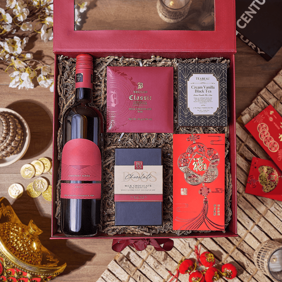 Lunar New Year Wine & Tea Box, wine gift, wine, chinese new year gift, chinese new year, lunar new year gift, lunar new year, New Jersey delivery