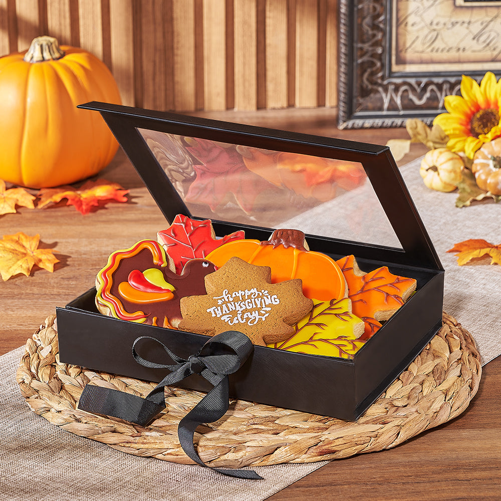Black Box of 6 Thanksgiving-Themed Cookies – how the gift is presented