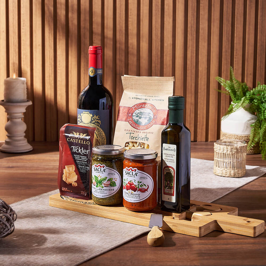 Wine & Pasta Gift Set, wine gift, wine, pasta gift, pasta, gourmet gift, gourmet, cheese gift, cheese, New Jersey delivery