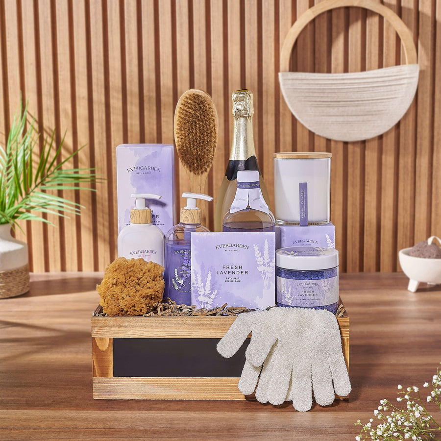 With the Deluxe Lavender & Champagne Spa Gift Set from New Jersey Baskets - New Jersey delivery