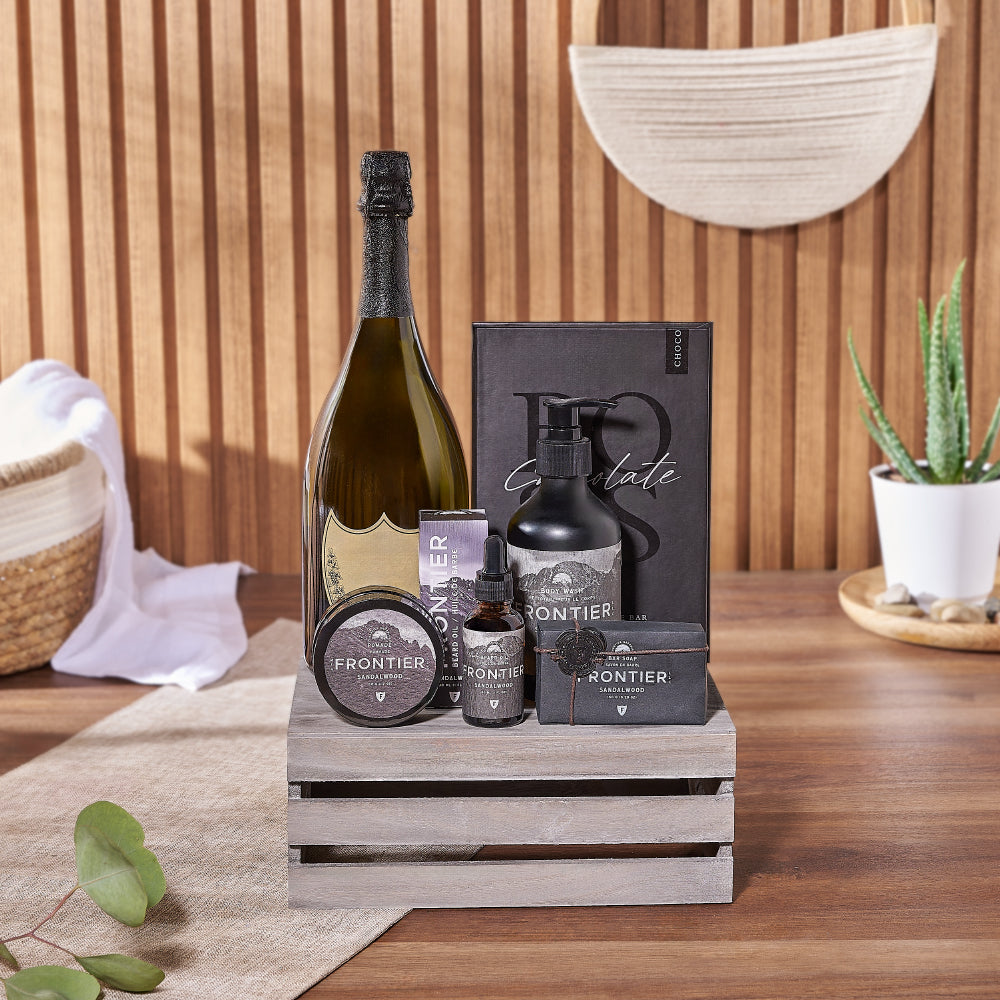 The Sandalwood &amp; Champagne Spa Gift Crate from New Jersey Baskets to New Jersey delivery