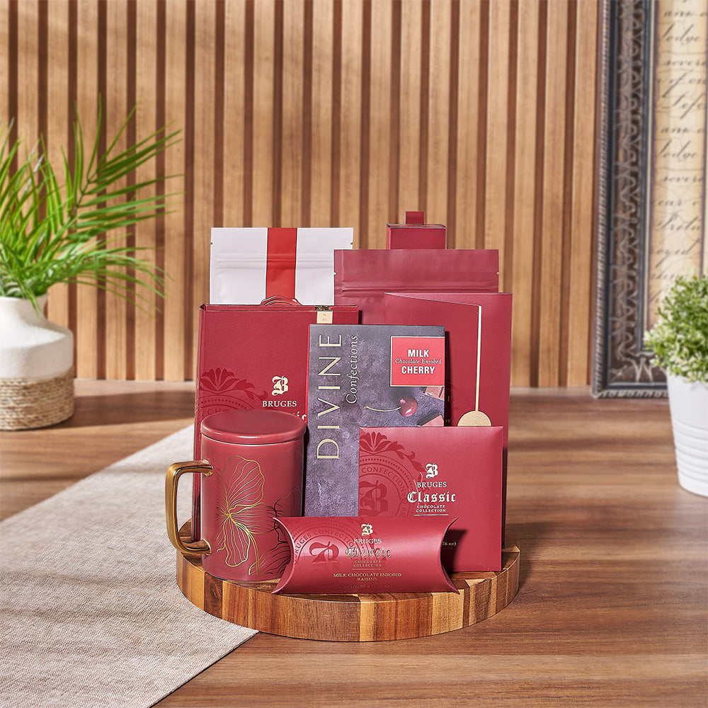 Assorted Milk Chocolates with Acacia Board – how the gift is presented