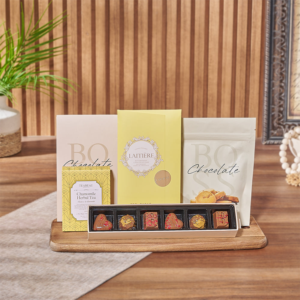 Signature Dark and Milk Chocolate Treats Gift Basket – how the gift is presented