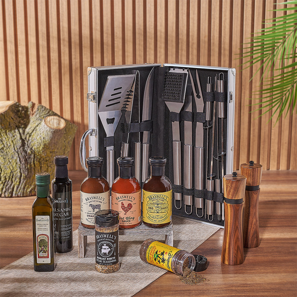Fully-Lined Aluminum Grill Gift Basket – how the gift is presented