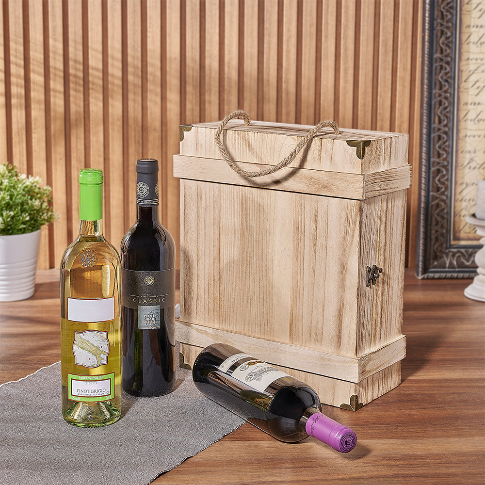Wooden Box with Three Kosher Wines – how the gift is presented