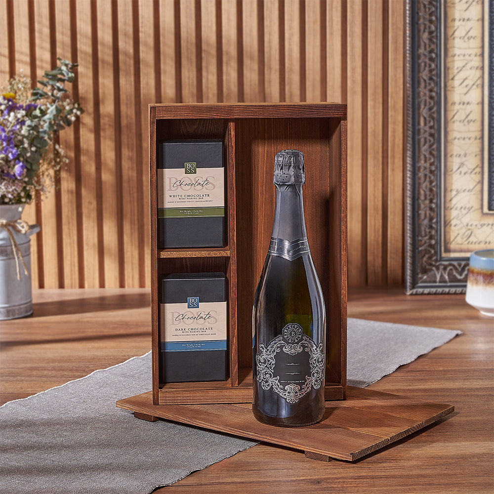 Kosher Sparkling Wine Wooden Box – how the gift is presented