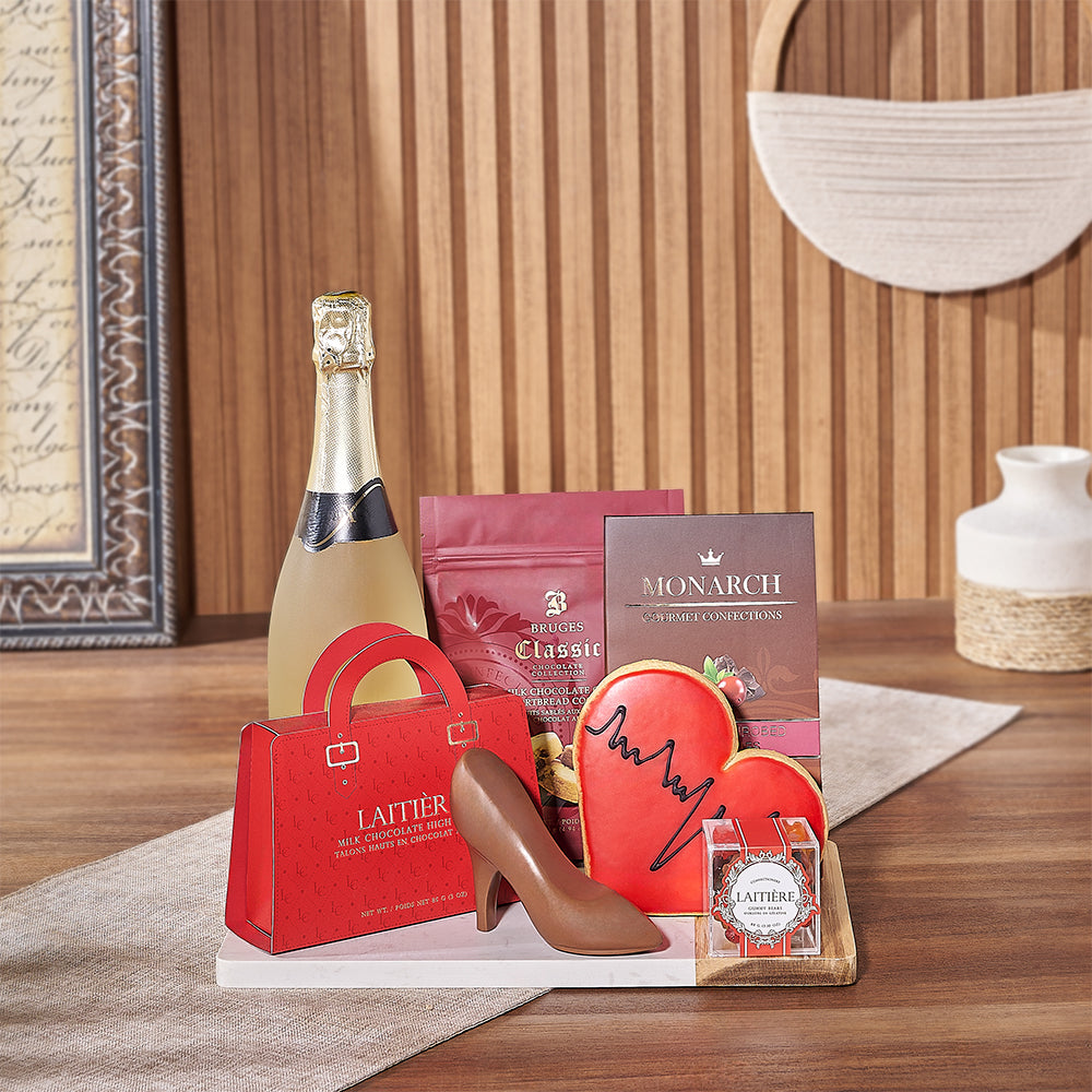 Bubbly & Sweet Valentine's Gift Basket, treat your better half to a delicious treat - New Jersey Delivery