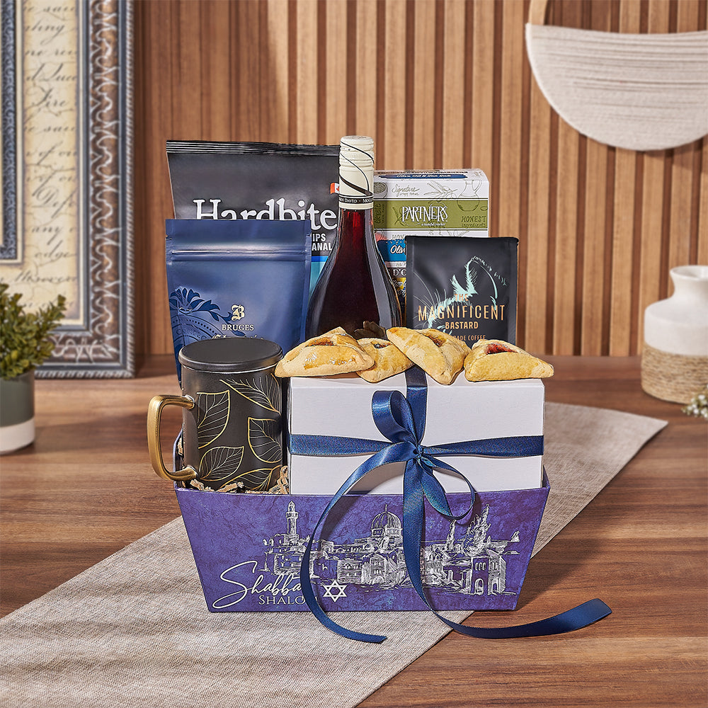 Kosher Wine Purim Snack Basket – how the gift is presented