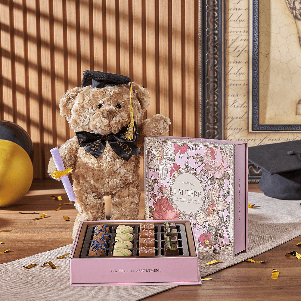 Graduation Plush with Tea Truffles – how the gift is presented