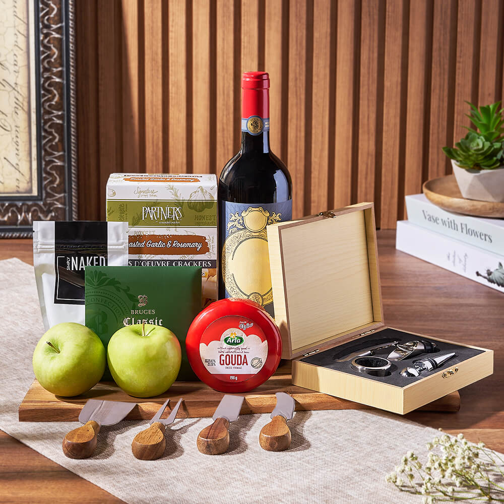Apple, Cheese, &amp; Wine Gift Basket, wine gift, wine, cheese gift, cheese, fruit gift, fruit, New Jersey delivery