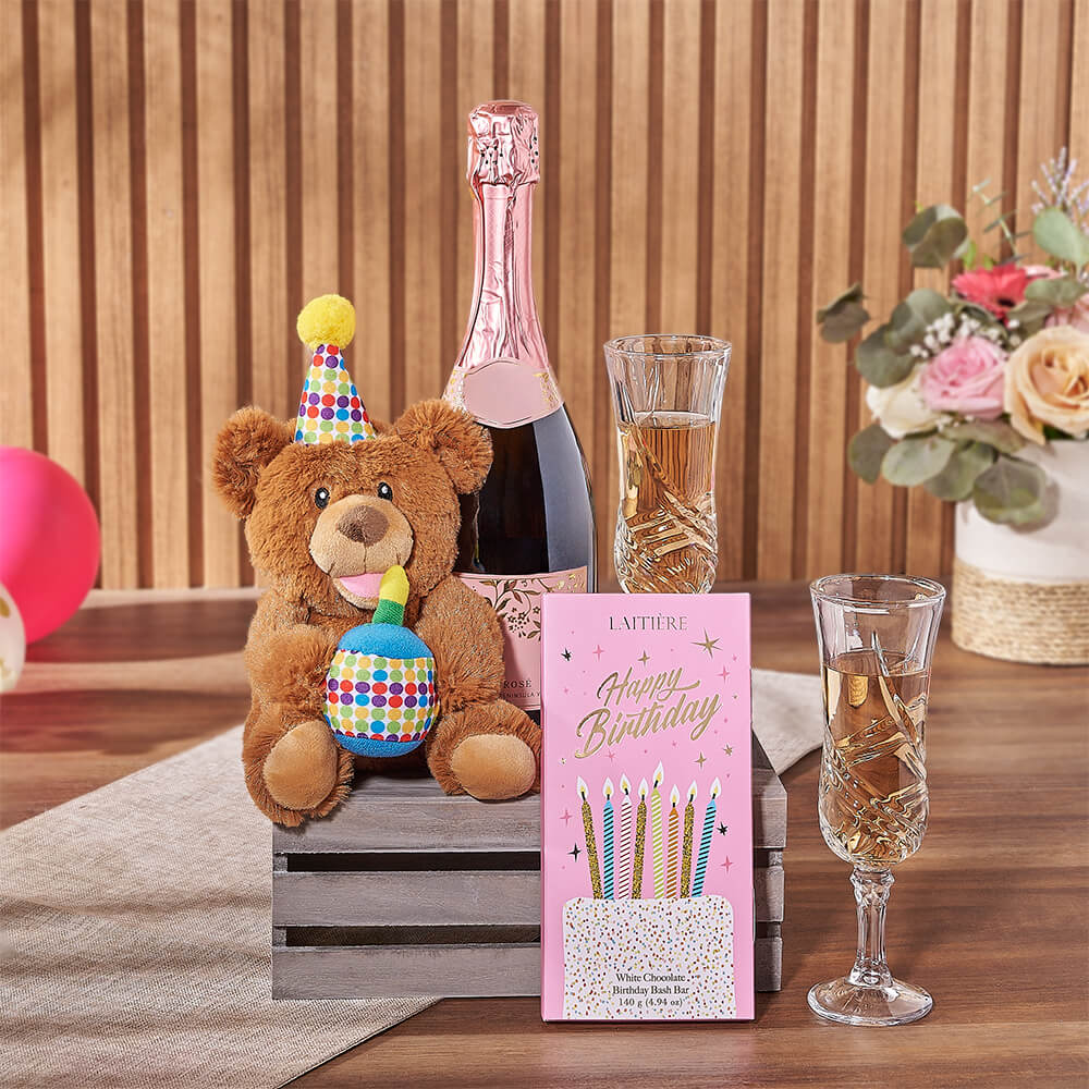 Birthday Bear &amp; Champagne Gift Crate, champagne gift, champagne, birthday gift, birthday, New Jersey delivery