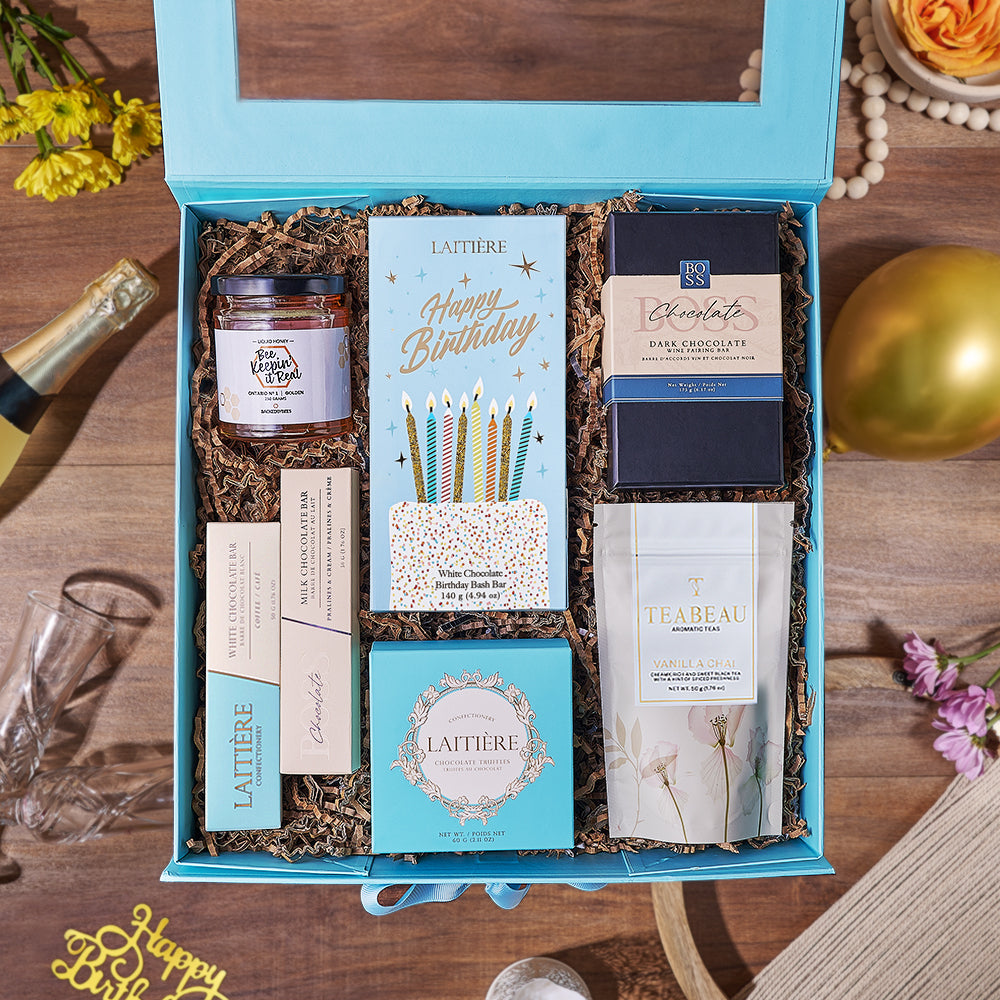 Birthday Chocolate &amp; Chai Gift Box, chocolate gift, chocolate, birthday gift, birthday, tea gift, tea, New Jersey delivery