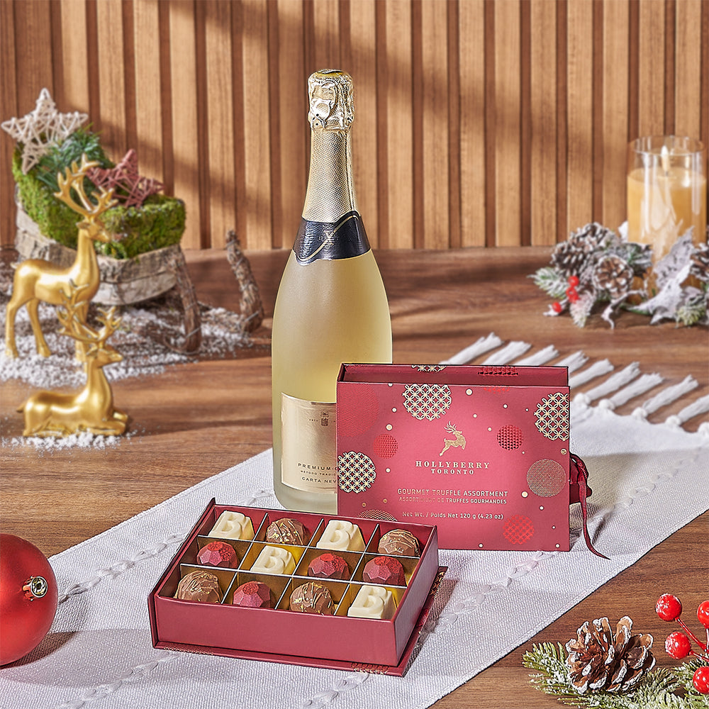 Bubbly Christmas Holiday Basket, christmas gift, christmas, chocolate gift, chocolate, champagne gift, champagne, sparkling wine gift, sparkling wine, New Jersey delivery