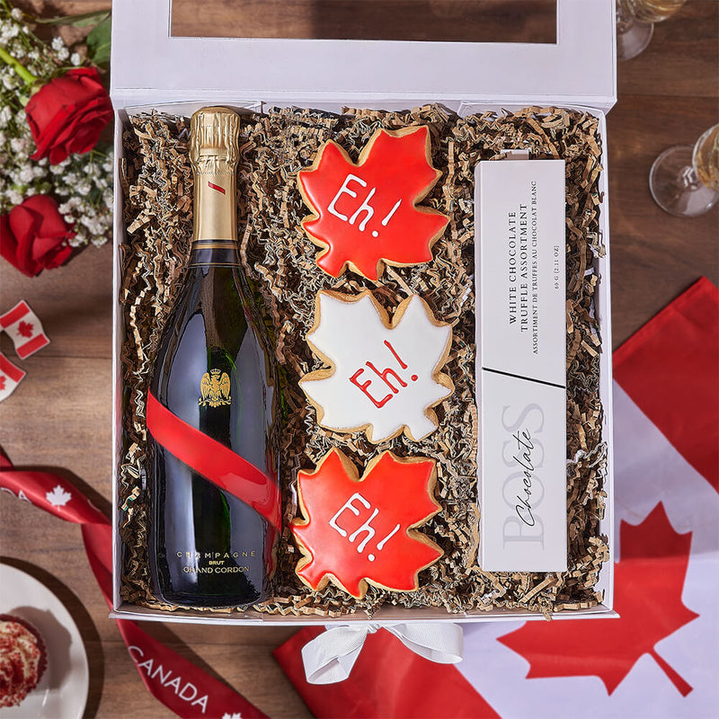 Canada Day Bubbly Gift Box, canada day gift, canada day, chocolate gift, chocolate, cookie gift, cookie, New Jersey delivery