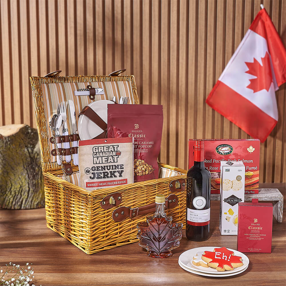 Canada Day Picnic Gift Basket, canada day gift, canada day, wine gift, wine, chocolate gift, chocolate, New Jersey delivery