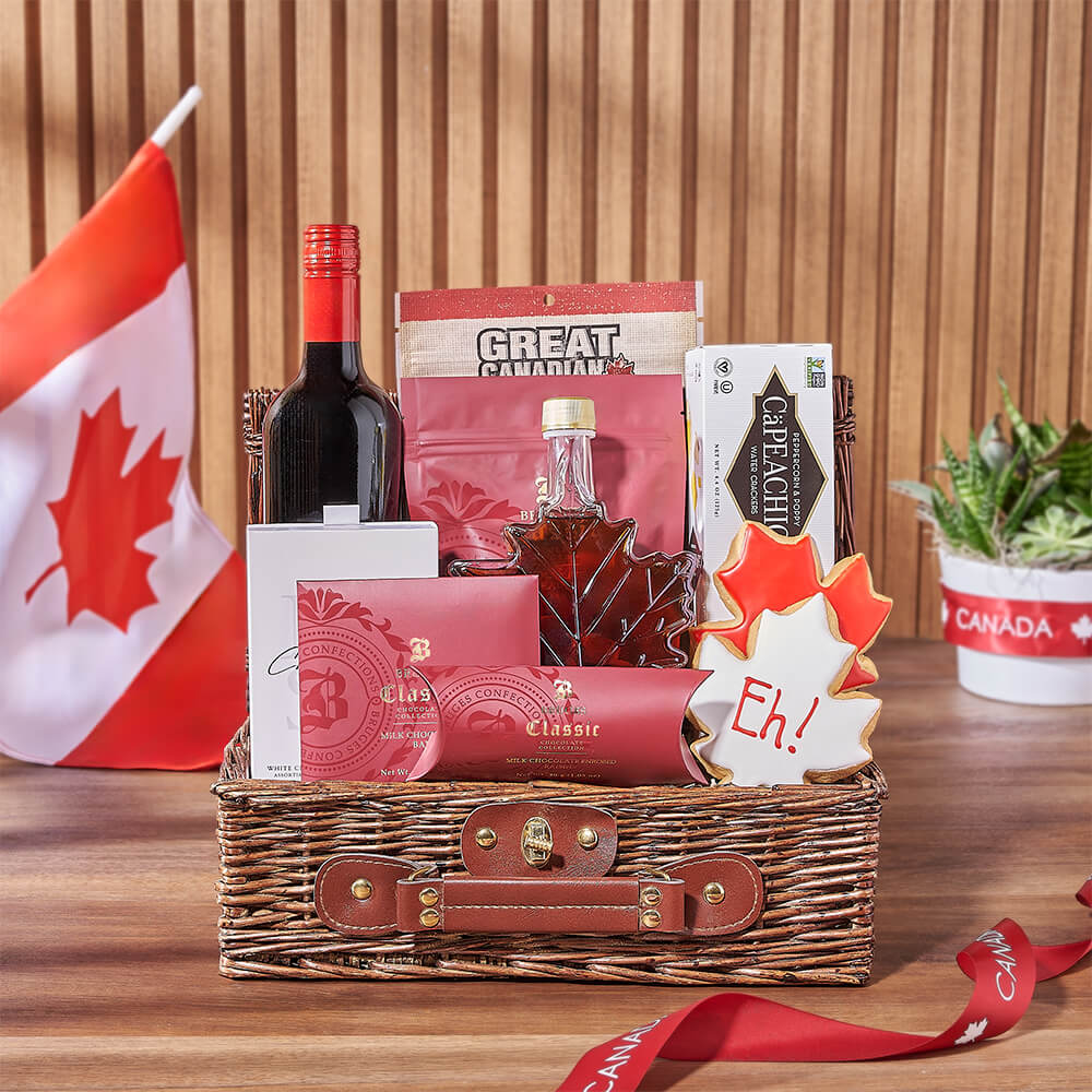Canada Day Snack Basket, canada day gift, canada day, wine gift, wine, cookie gift, cookie, New Jersey delivery