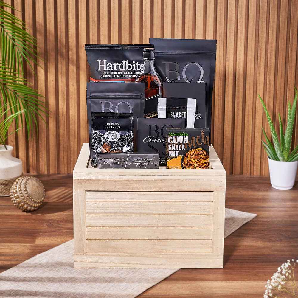 Carleton Liquor &amp; Snack Crate, liquor gift, liquor, snack gift, snack, chocolate gift, chocolate, New Jersey delivery