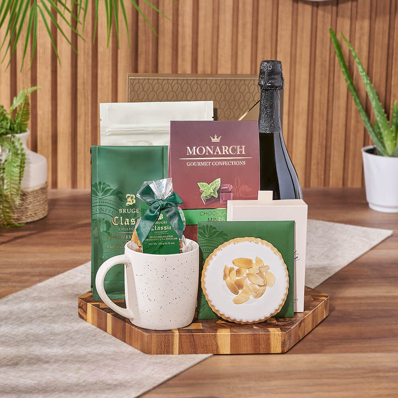 Champagne & Coffee Snack Board, champagne gift, champagne, sparkling wine gift, sparkling wine, chocolate gift, chocolate, New Jersey delivery