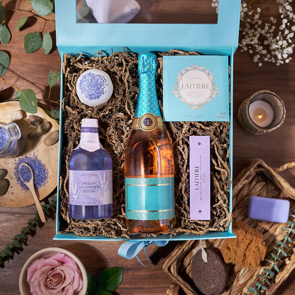 Champagne &amp; Spa Perfections, spa gift, spa, bath &amp; body gift, bath &amp; body, champagne gift, champagne, sparkling wine gift, sparkling wine, New Jersey delivery
