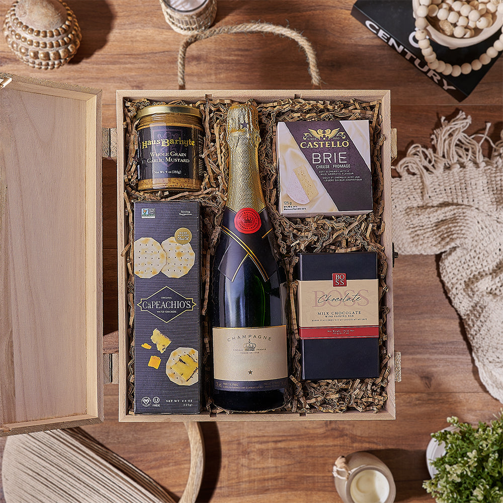 Champagne &amp; Treat Gift Box, champagne gift, champagne, cheese gift, cheese, chocolate gift, chocolate, New Jersey delivery