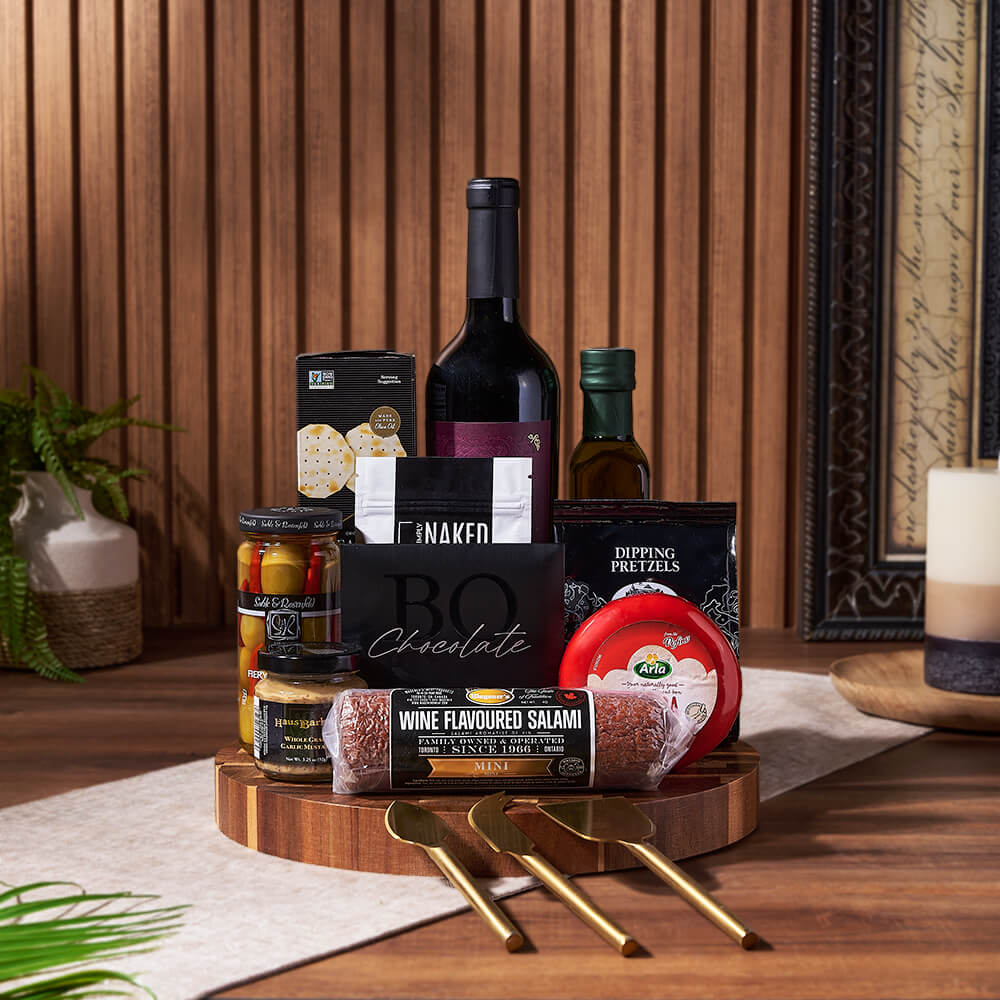 Cheese, Crackers &amp; Wine Gift Basket, wine gift, wine, cheese gift, cheese, charcuterie gift, charcuterie, New Jersey delivery