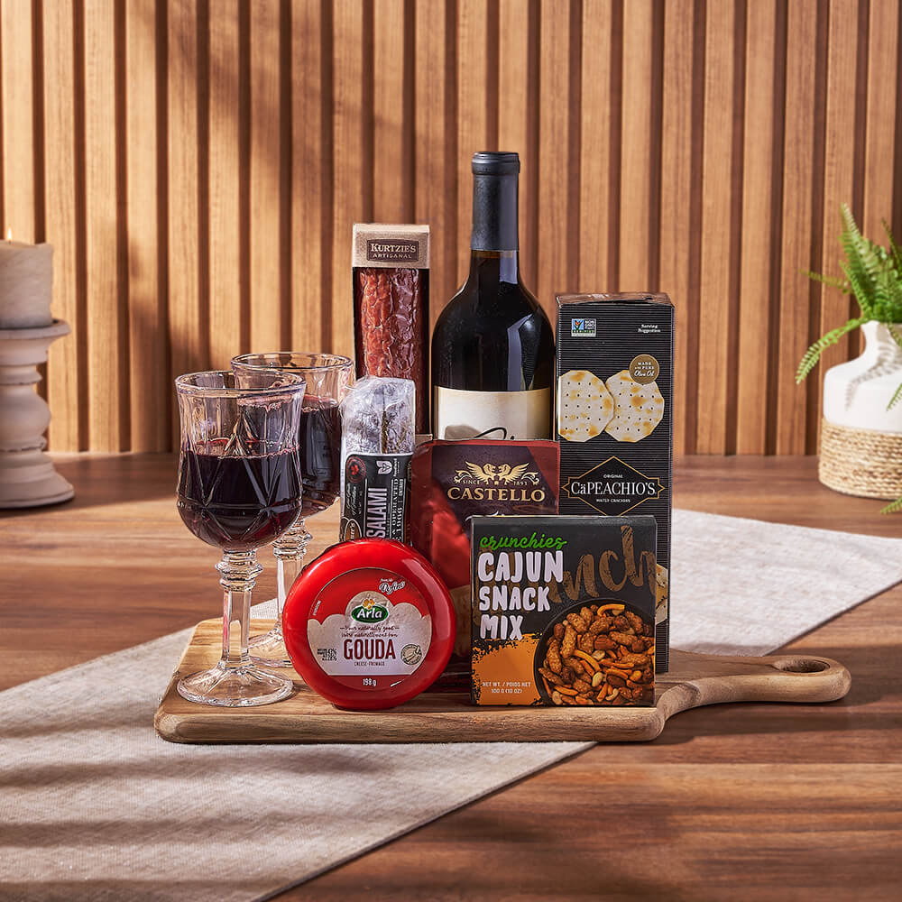 Cheese &amp; Salami Gift Set with Wine, wine gift, wine, charcuterie gift, charcuterie, cheese gift, cheese, gourmet gift, gourmet, New Jersey delivery