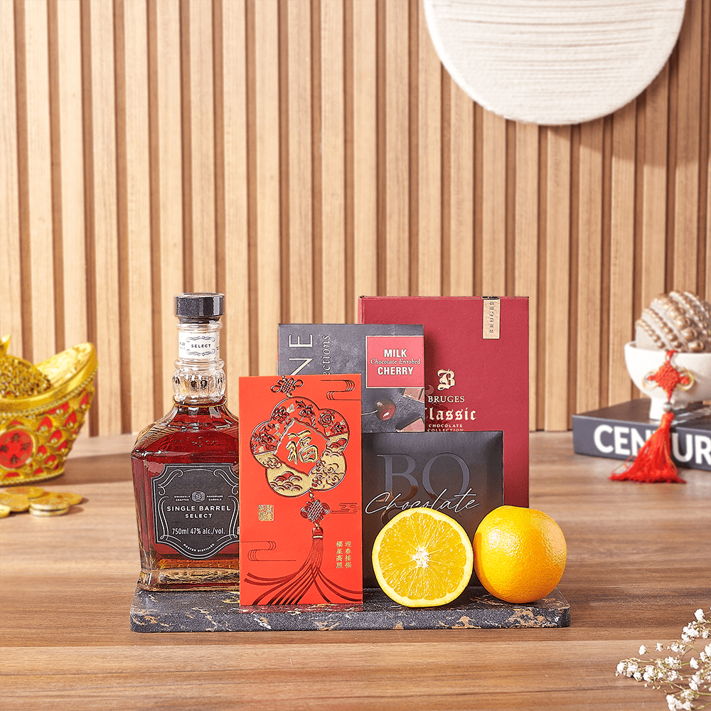 Whiskey and Chinese New Year Basket – how the gift is presented
