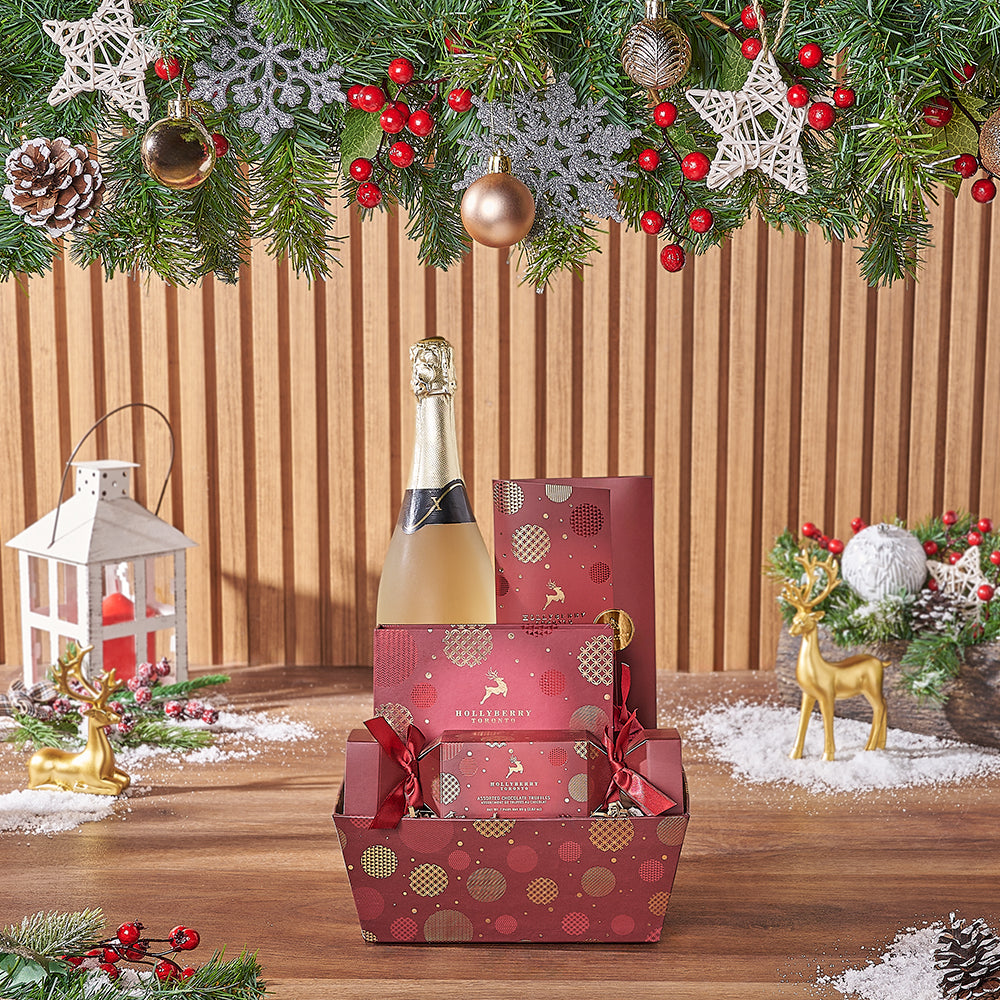 Holiday Truffles and Sparkling Wine Tray – how the gift is presented