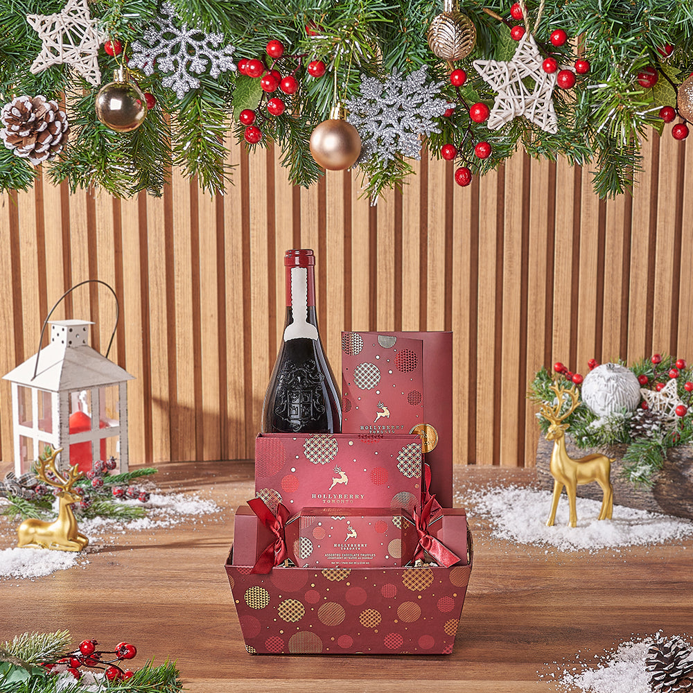 Christmas Red Wine and Chocolates Set – how the gift is presented