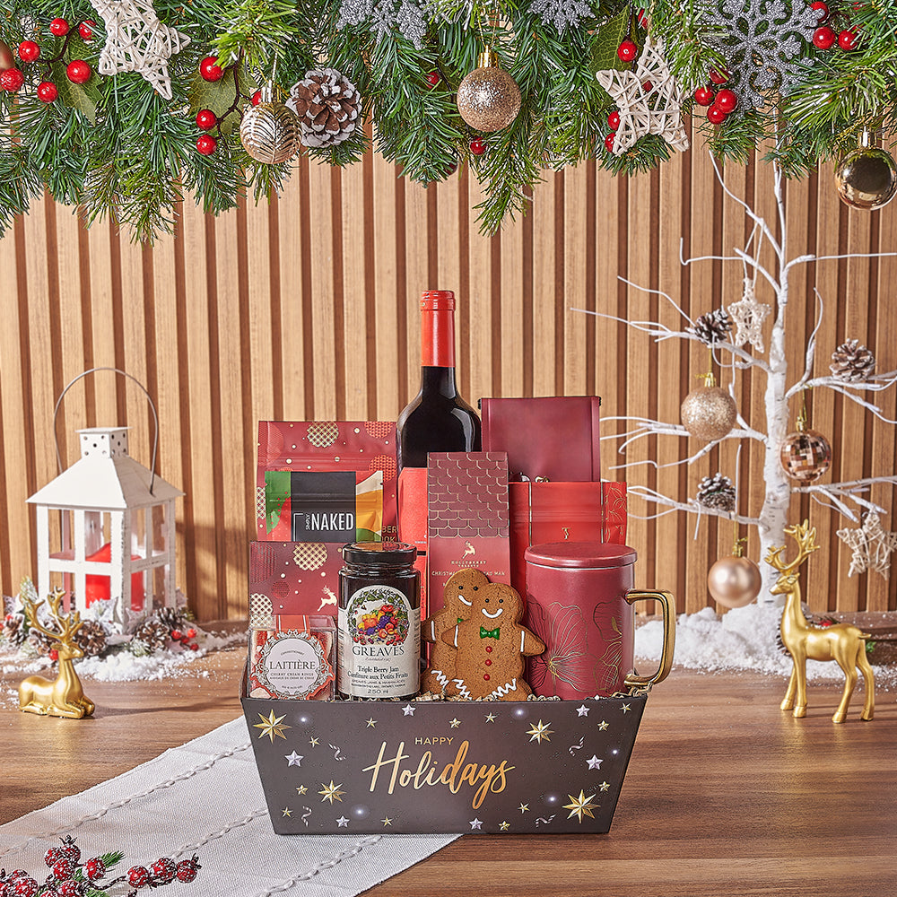 Christmas Tea &amp; Treat Gift Set, christmas gift, christmas, wine gift, wine, cookie gift, cookie, chocolate gift, chocolate, New Jersey delivery